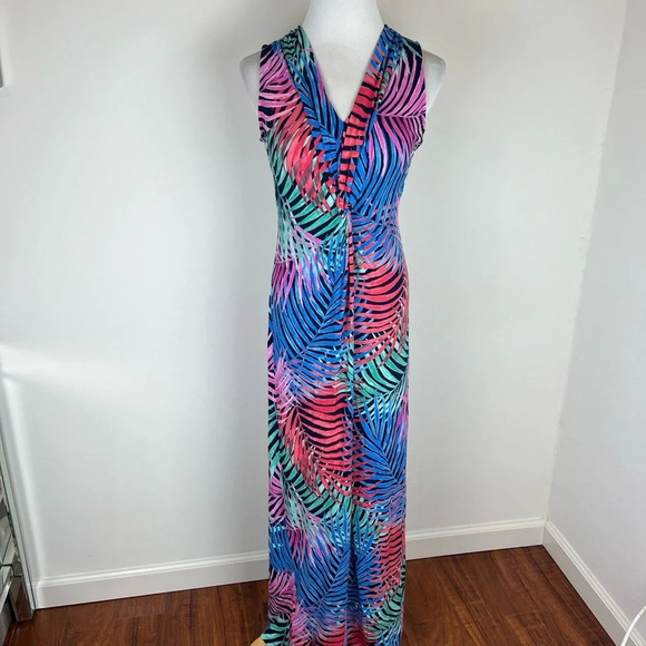 Tommy Bahama Maxi Multi Color Tropical Fern Print Sundress Dress Size S - Picture 1 of 8